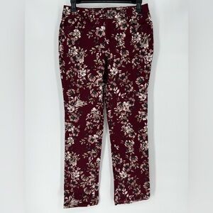 CHARTER CLUB BURGUNDY NWOT FLORAL PRINT‎ LEXINGTON STRAIGHT JEANS